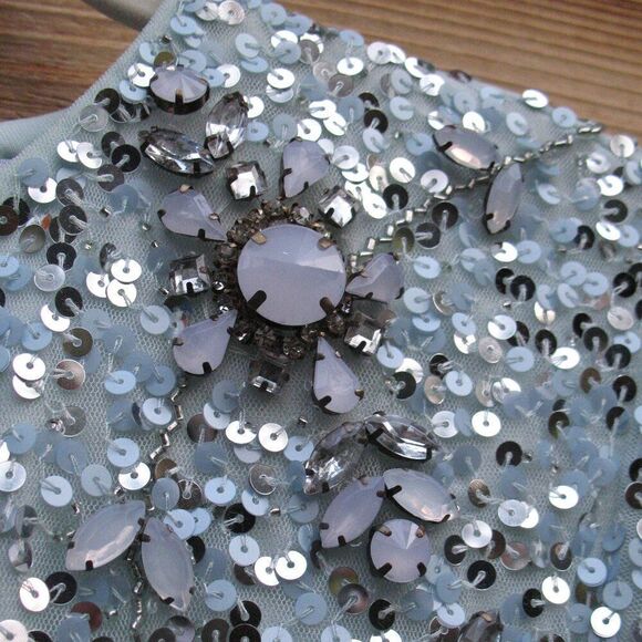 MAC DUGGAL 93932 Blue Flutter Sleeve Sequin High Neck Gown - Picture 8 of 15